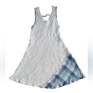 Marilu Linen Diana Dress Midi Size Large White and Blues Made In Italy